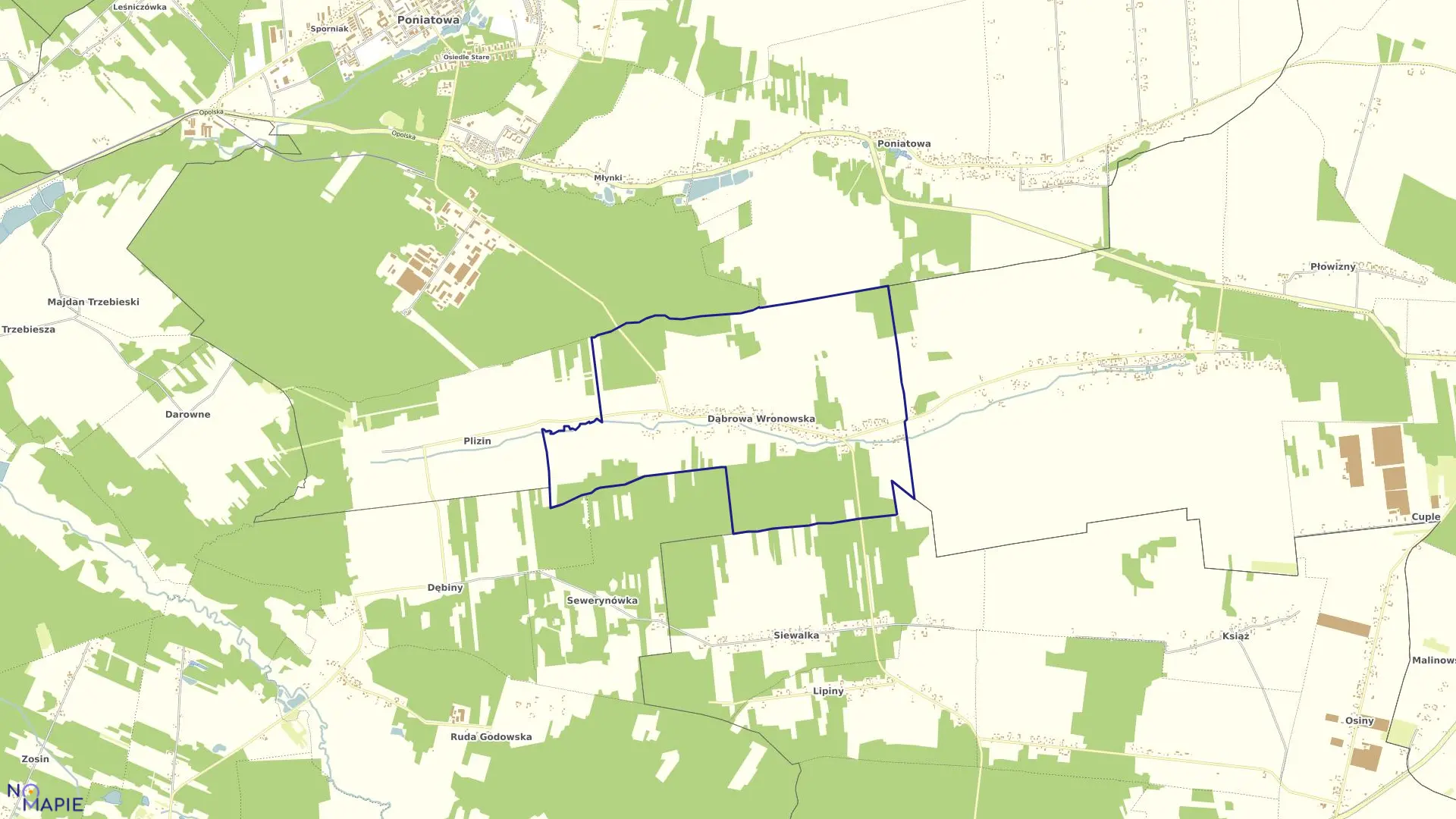 Mapa obrębu 01-DĄBROWA WRONOWSKA w gminie Poniatowa