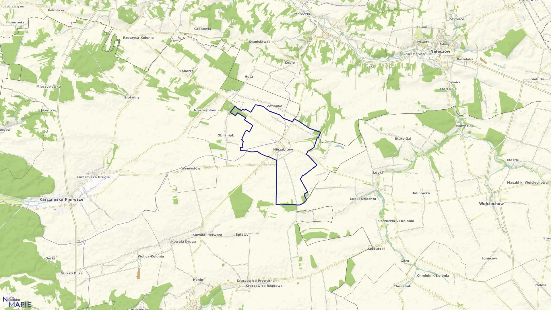 Mapa obrębu 08-NIEZABITÓW w gminie Poniatowa