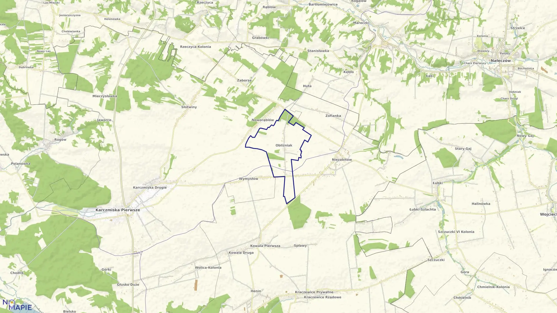 Mapa obrębu 10-OBLIŹNIAK w gminie Poniatowa