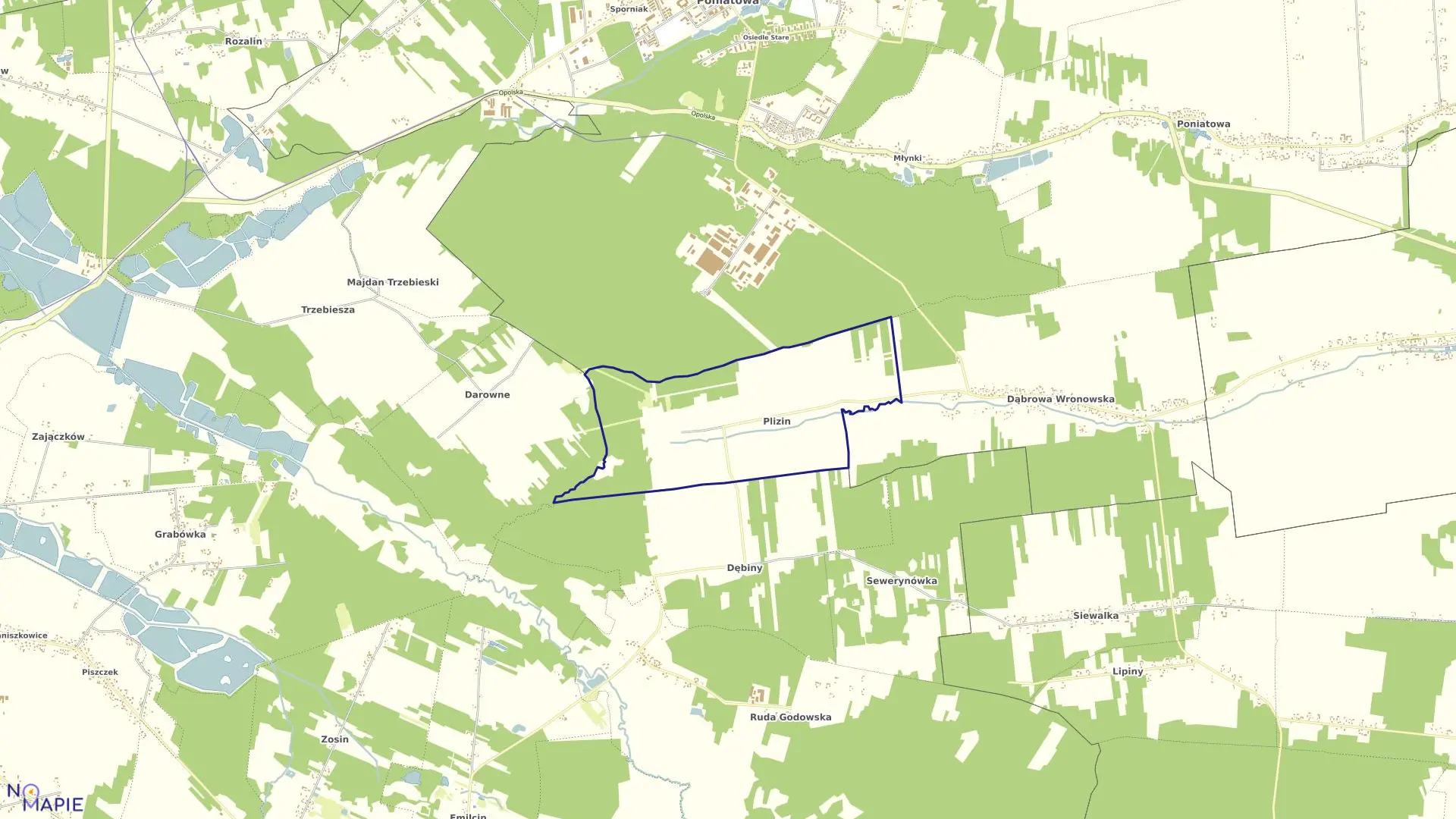 Mapa obrębu 11-PLIZIN w gminie Poniatowa